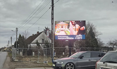 Telebim w Tarnów Opolski przy ulicy Powstańców Śląskich.